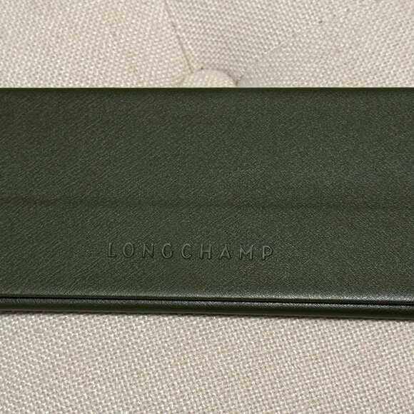 LONGCHAMP Leather Sunglasses Case NEW & UNUSED Olive Green - Picture 3 of 6